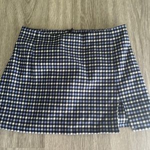 blue and black plaid skirt